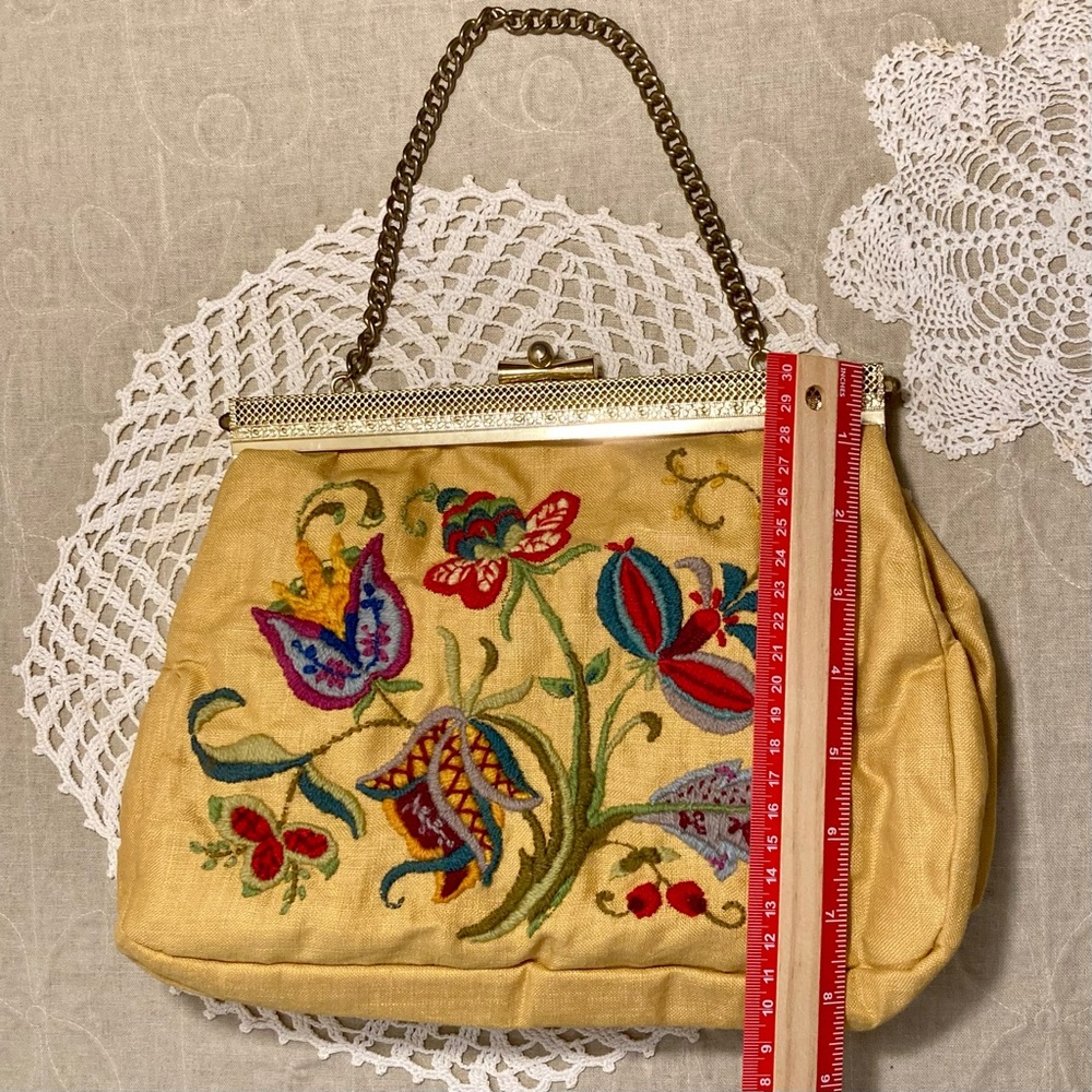 Vintage Handstitched Crewel Needlepoint Handbag Double Sided Design - Picture 8 of 14